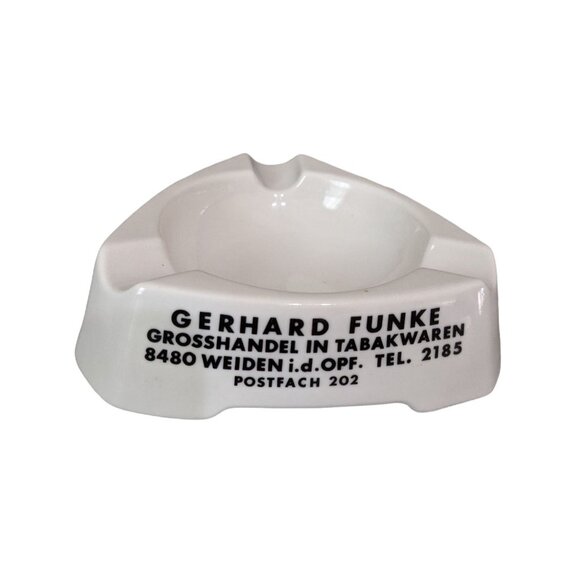 Weisse Eule Triangular Ceramic Ashtray 3 Cigarette Rests Vintage White Germany - Picture 3 of 6